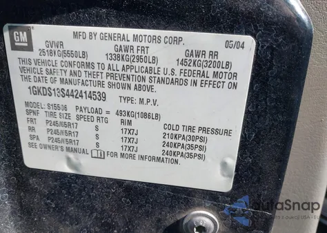 2004 GMC Envoy Sle из США, поврежденный, VIN 1GKDS13S442414539